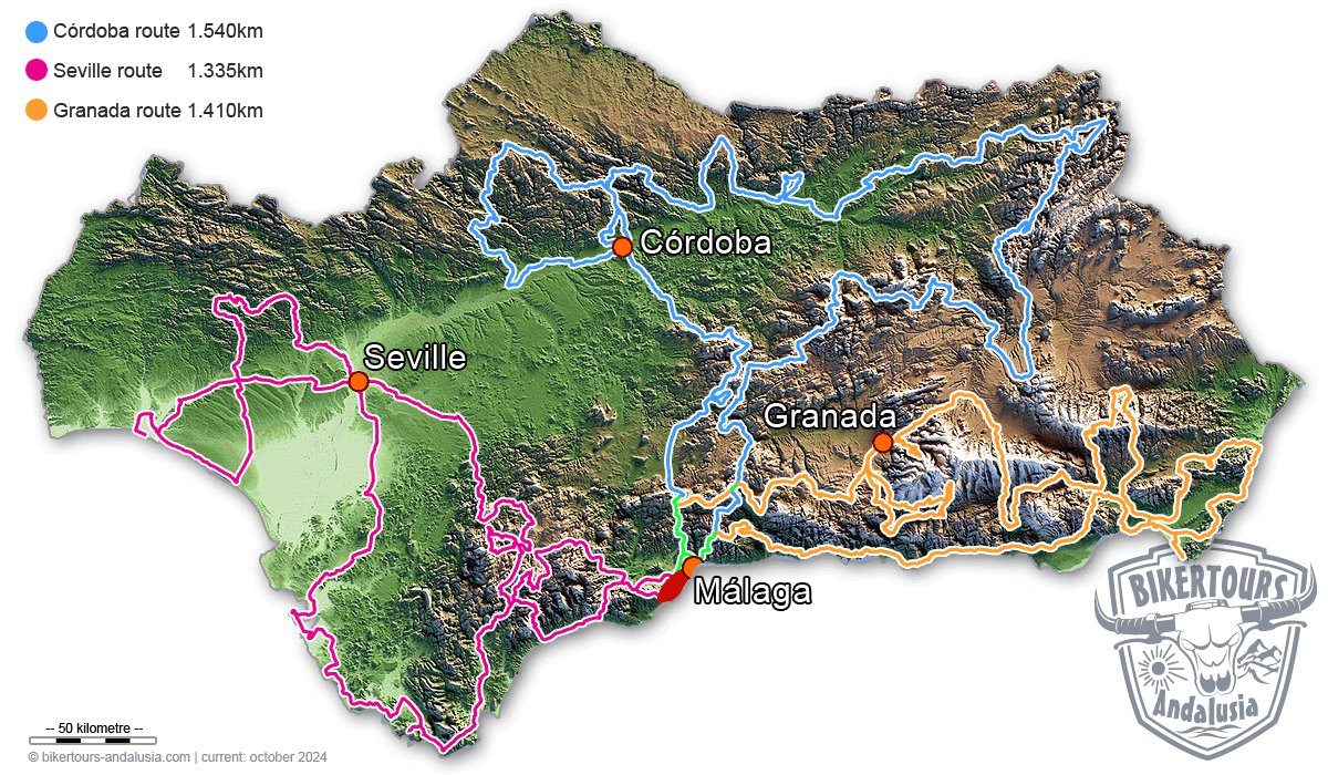 Map of the multiday tours - copyright by bikertouren-andalusien.de